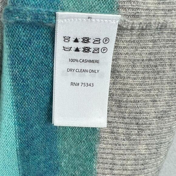 C&C California Sweater Women Size XSmall Blue Gray 100% 2 Ply Cashmere Stripe - Picture 8 of 8